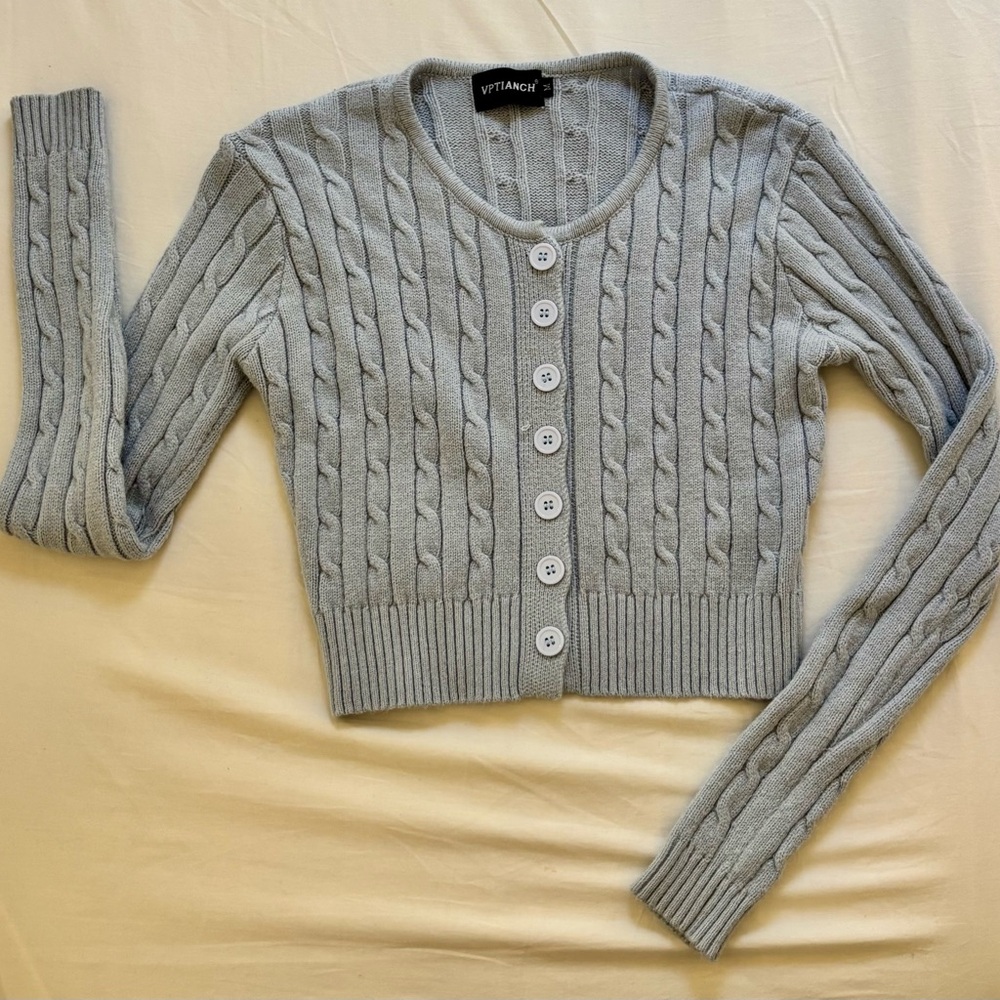 Blue/Gray Cable Knit Women's Sweater